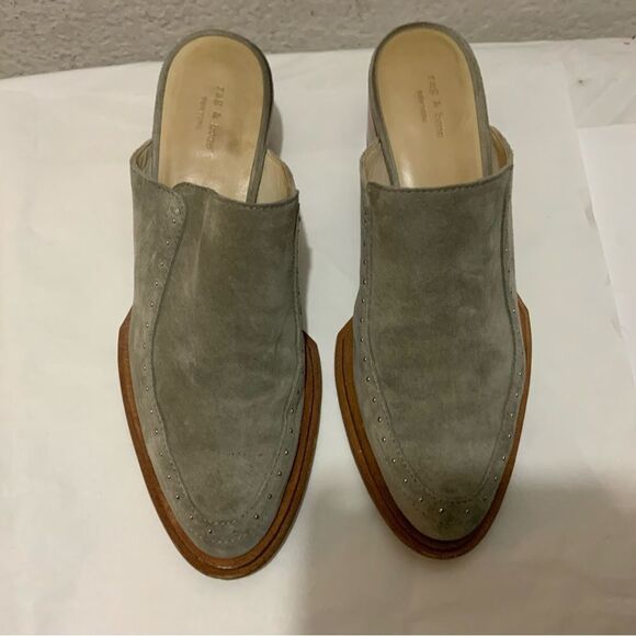 Rag & Bone Weiss Grey Suede Mule Silver Studs 38.5